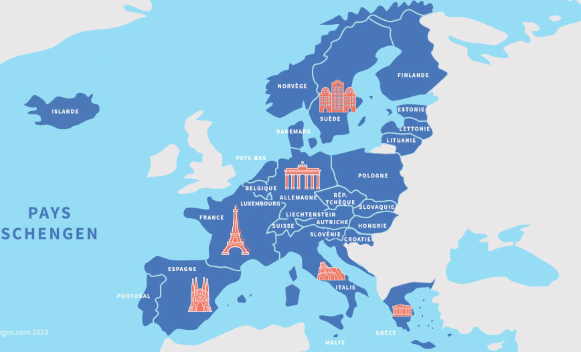 Les pays membres de l'espace Schengen