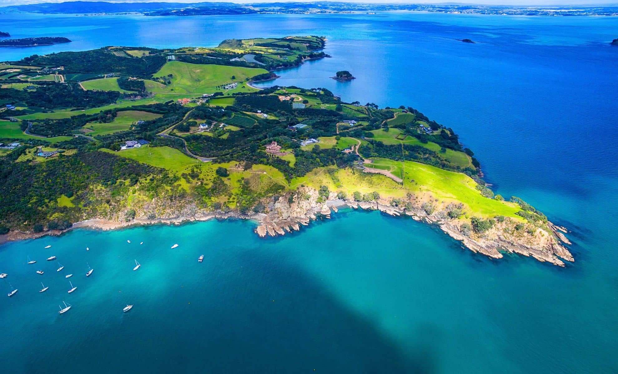 L’île Waiheke vue du ciel , Nouvelle-Zélande