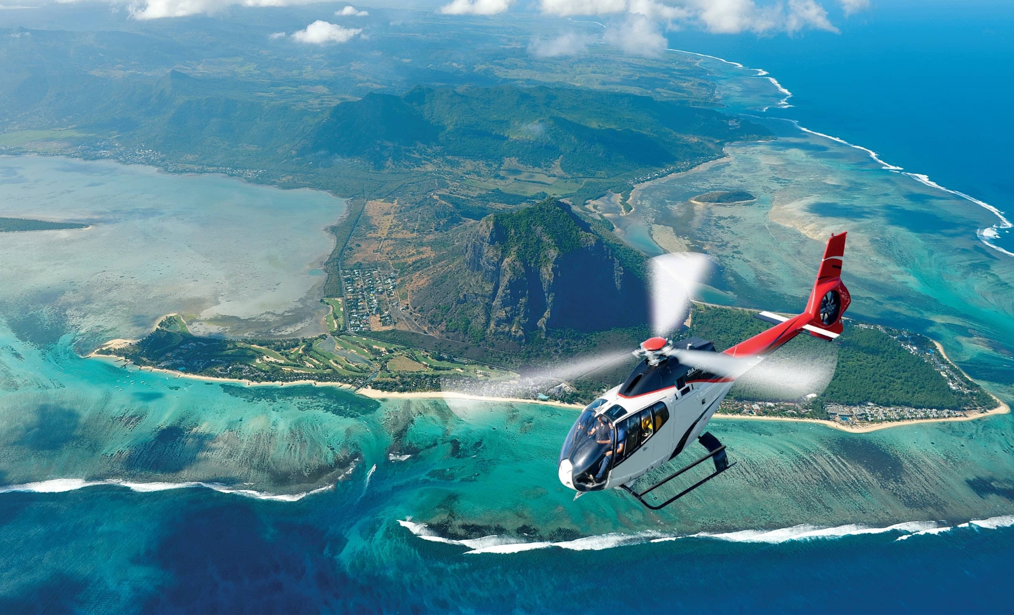 Un tour en hélicoptère, l'île Maurice