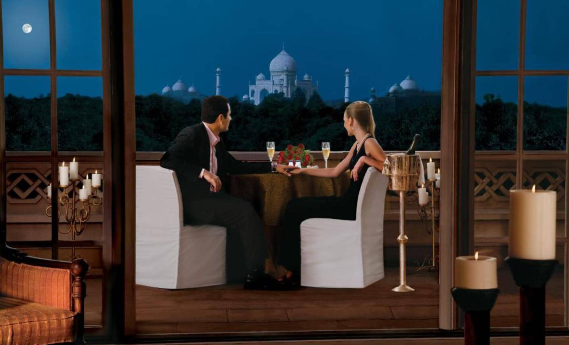 Vue sur une chambre de l'hôtel Oberoi Amarvilas sur Taj Mahal, Inde