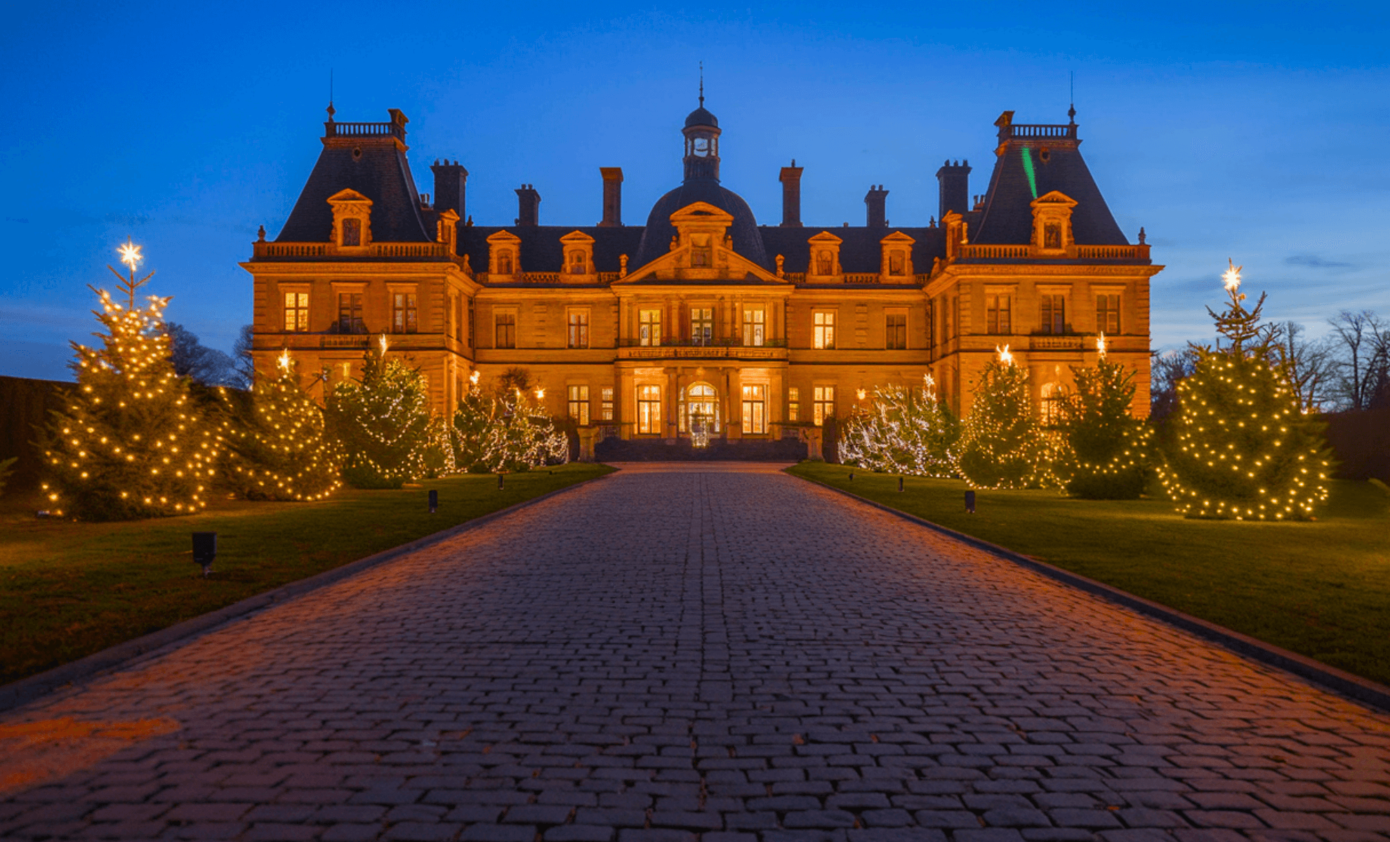 Château en Île-de-France pendant la période de Noël